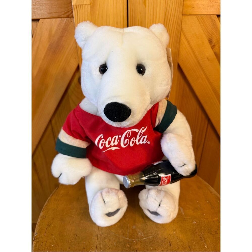 Vintage Coca Cola Polar Bear Stuffed Animal 1998 11" Plush Jersey Coke Bottle (6
